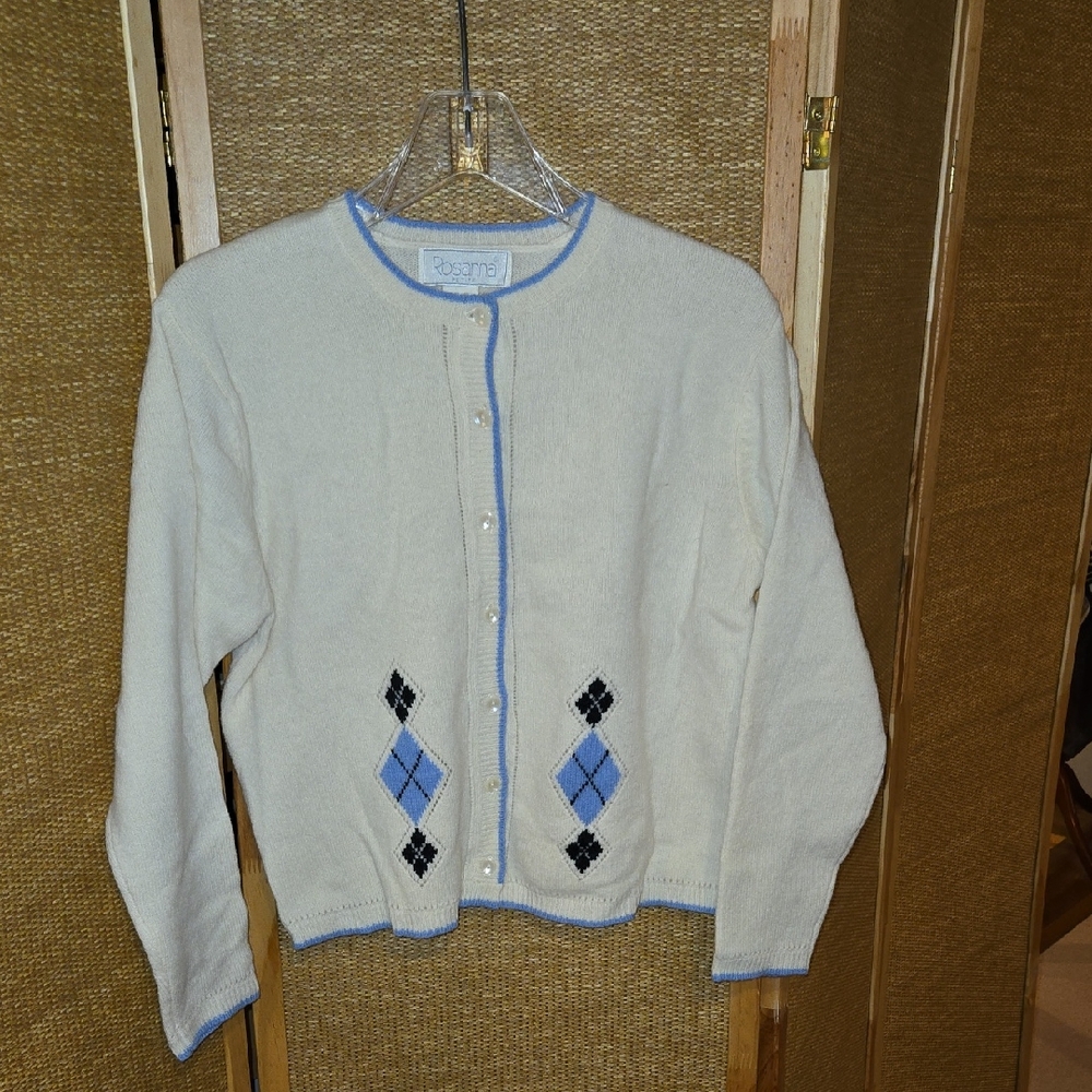Rosanna Cream Cardigan with Blue and Black Argyle